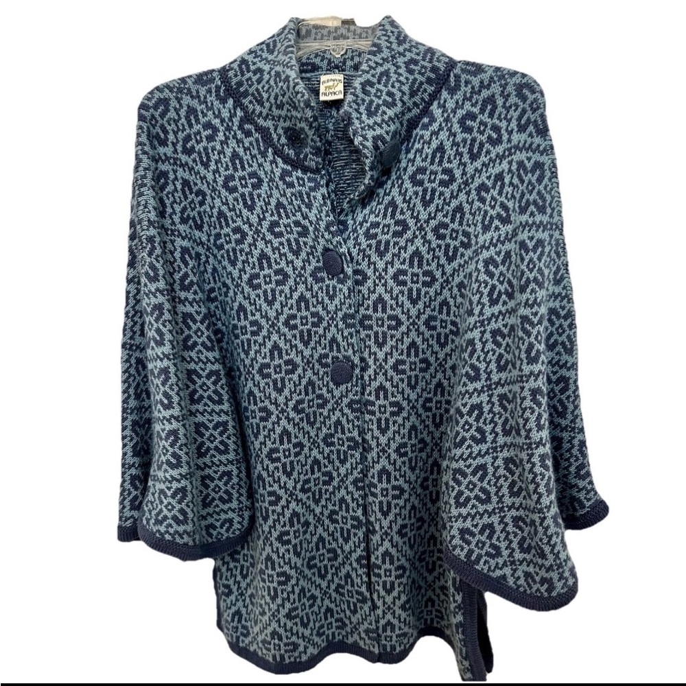 Albinaas Southwest alpaca bell‎ cape/Poncho Adult Size Soft Warm NWOT Blue Rare